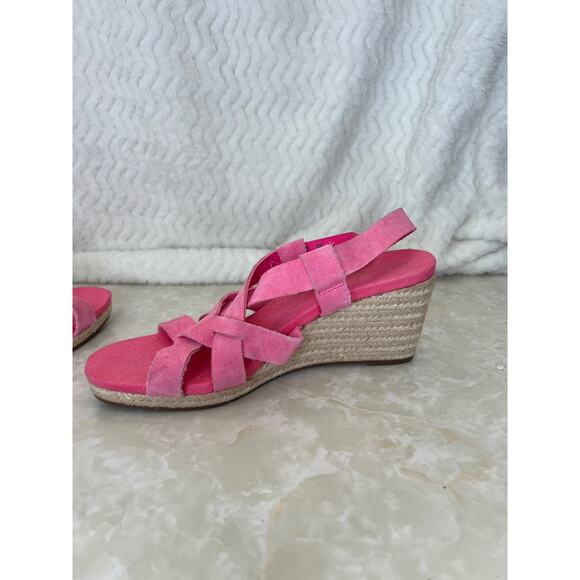 Cole Haan Pink Fuchsia Crystal Espadrille Strappy Suede Wedge Womens 8 - Picture 5 of 10